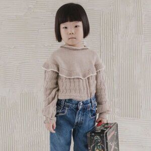 NEW! FIN & VINCE AUTUMN BIB SWEATER / MILK / FLAX Size 18-24 months